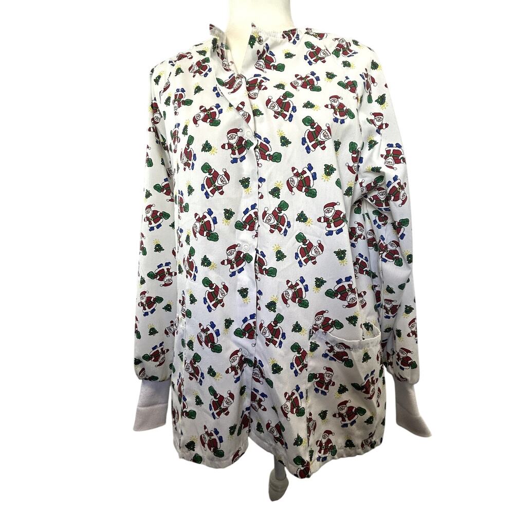 SKU2209 Jasco Uniform Women's Size 20 Santa Print Long Sleeve Snap Front Scrub